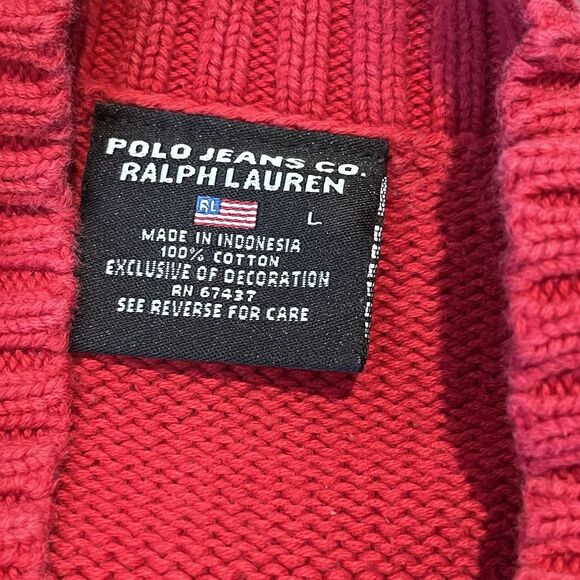 Vintage Polo Ralph Lauren Sweater Women Large Red Jeans Company USA Flag Knit - Picture 10 of 13
